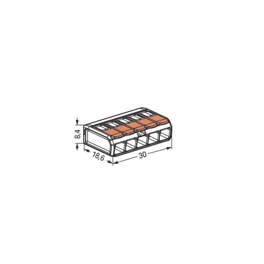 Borna de Conexión / 5 Conductores / 4 mm² Máximo / Palanca Naranja / Transparente / 32A 450V / UL JET ENEC / CAGE CLAMP® / T85