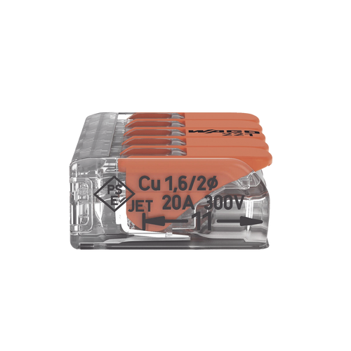 Borna de Conexión / 5 Conductores / 4 mm² Máximo / Palanca Naranja / Transparente / 32A 450V / UL JET ENEC / CAGE CLAMP® / T85