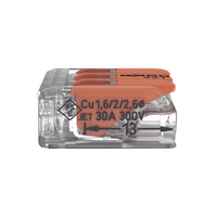 Borna de Conexión con Palancas / 3 Conductores / CAGE CLAMP® / 6 mm² (10 AWG) Máximo / 32A 450V / Transparente / Palancas Naranja / TB85