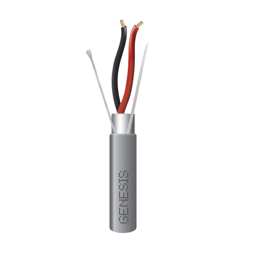 Carrete de 305 Metros de Cable / 2 x 16 AWG / Riser / Blindado / Tipo CMR-CL3R-FPLR-FT4 / Color Gris / Aplicaciones de alarmas de intrusión/Control de Acceso/ Automatización / Interfonos y Tv Porteros.