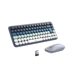 Paquete de Teclado y Mouse | 85 teclas en Español | Bluetooth y 2.4GHz |  Mouse Ambidiestro  | Sensor de DPI ajustable | Efectos de Iluminación del Teclado | Amplia compatibilidad | Color Azul.