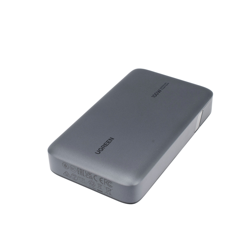 Power Bank de 20000mAh | 3 Salidas 100W Max. | USB-A + 2 USB-C | PD 3.0 | QC3.0 | FCP | SCP | Pantalla Inteligente | Carcasa Ignifuga | Color Gris | Incluye Cable USB de 50cm | Carga tu Laptop de Manera Segura.