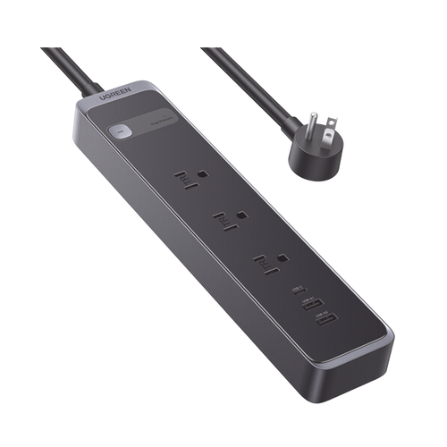 Regleta con Protector Contra Sobretensiones | 3 Salidas de CA NEMA 5-15R | 1 Salida USB-C PD de 30 W | 2 Puertos USB-A | Protección Contra Sobretensiones de 1600 julios | Cable 1.8m | Color Negro.