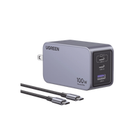 Cargador de 100W serie Nexode Pro | 3 Puertos de Carga Rápida | 2 USB-C | 1 USB-A | Tecnología GaNInfinity | PD3.1 de 100W / QC4.0 | Tecnología de Protección Térmica | Optimiza la Carga | Caja de Aluminio | Incluye Cable