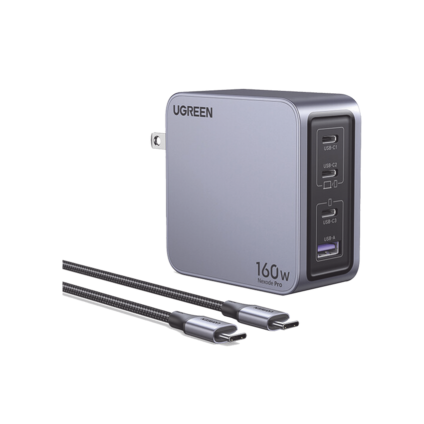 Cargador de 160W serie Nexode Pro | 4 Puertos de Carga Rápida | 3 USB-C | 1 USB-A | Tecnología GaNInfinity | PD3.1 de 140W / QC4.0 | Tecnología de Protección Térmica | Optimiza la Carga | Caja de Aluminio | Incluye Cable