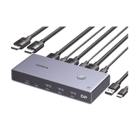 Conmutador KVM DisplayPort 8K | DP 1.4 | 2 Entradas 1 Salida | 4 Puertos USB 3.0 (3 USBA *1 USBC) | Soporta 8K@60Hz | HDR | Control de Escritorio | Carcasa de Aluminio | Indicador Led | Compatible Win, MacOs y Linux.