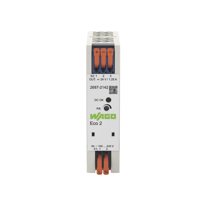 Fuente de Alimentación Eco 2 / Monofásica / 24V DC / 1.25A / 30W / Push-in CAGE CLAMP® / Carril DIN / SELV-PELV / IP20