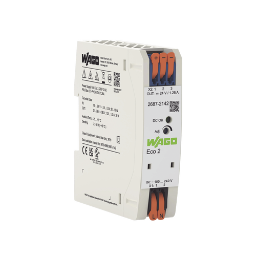 Fuente de alimentación; Eco 2; monofásico; Tensión de salida 24V DC; Corriente de salida 1,25A; DC-OK LED