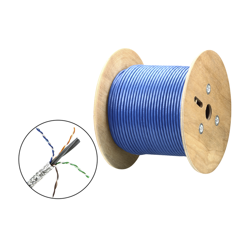 Cable SF/UTP | 4 pares 23 AWG | Cumple con los requisitos de la HDBaseT Alliance | Protección EMI | Transmisión de datos 4K | Color Azul | 305m