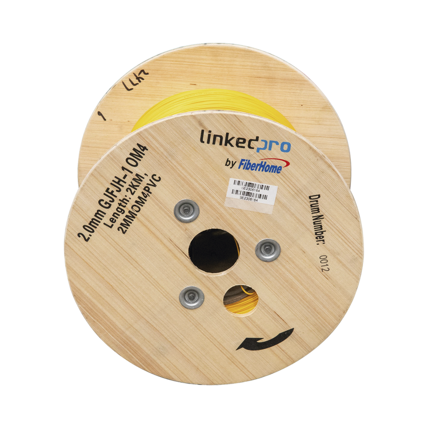 Fibra Óptica Multimodo OM4, 2 mm, Simplex, Tight Buffer, 900 micras, Color Amarillo, Precio Por Metro, (Hasta 2000 Metros en un Solo Tramo de Cable)