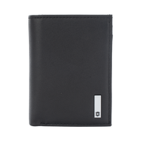 Cartera Athens Negra de Piel con Compartimento de Micromalla para ID. Doblable en 3 Partes con Divisor de Billetes. Pocket Wallet