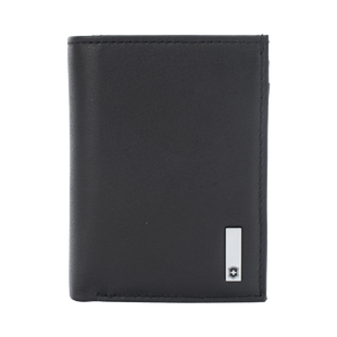 Cartera Athens Negra de Piel con Compartimento de Micromalla para ID. Doblable en 3 Partes con Divisor de Billetes. Pocket Wallet