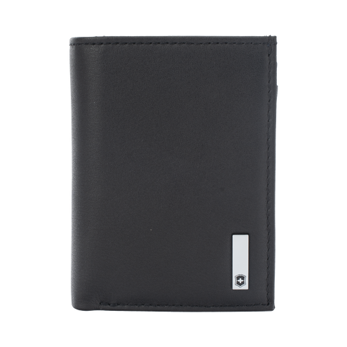 Cartera Athens Negra de Piel con Compartimento de Micromalla para ID. Doblable en 3 Partes con Divisor de Billetes. Pocket Wallet
