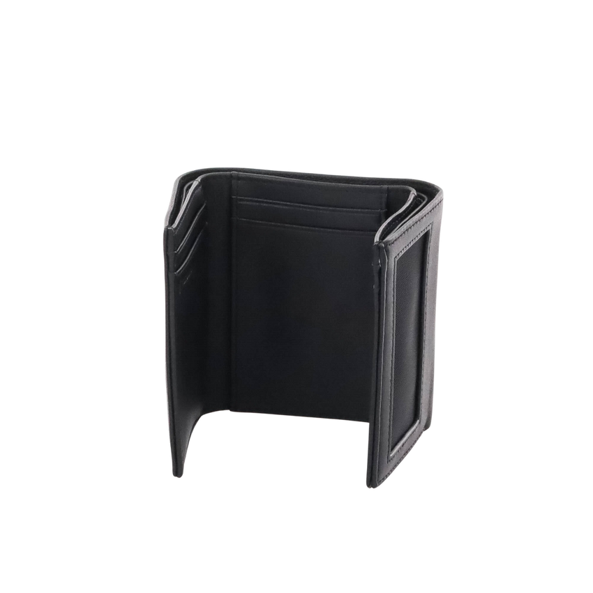 Cartera Athens Negra de Piel con Compartimento de Micromalla para ID. Doblable en 3 Partes con Divisor de Billetes. Pocket Wallet
