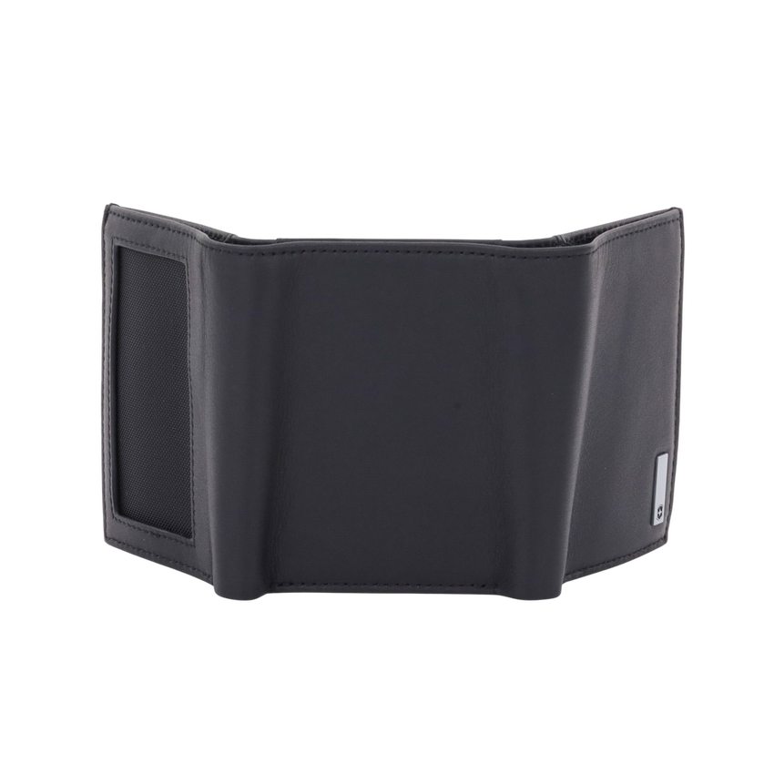 Cartera Athens Negra de Piel con Compartimento de Micromalla para ID. Doblable en 3 Partes con Divisor de Billetes. Pocket Wallet