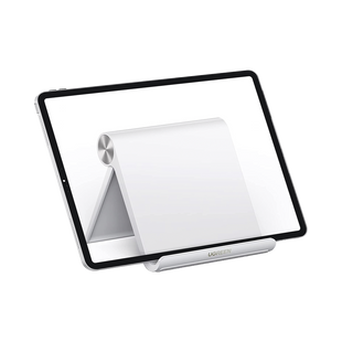 Soporte de Escritorio para Tablet /  Ajustable de 0° a 100° / Goma Antiarañazos / Antideslizante / Amplia Compatibilidad con dispositivos de 4'' a 13'' / Plegable / ABS / Color Blanco