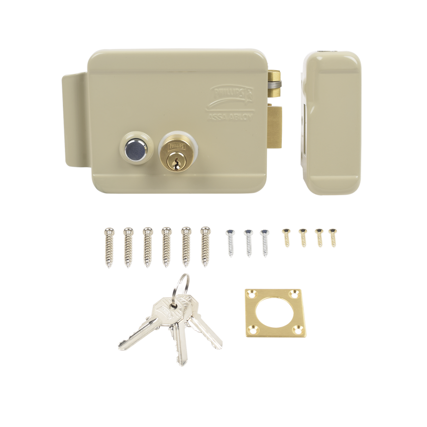 Cerradura Eléctrica / Incluye Llave / Derecha/ Con Botón integrado /Exterior
