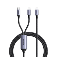 Cable USB-C a Y (USB-C & USB-C) | 1.5 Metros | Carga Rápida de hasta 100W | PD3.0 | QC4.0/3.0/2.0 | FPC | AFC | Protección Integrada| Caja de Aluminio | Nylon Trenzado | Amplia Compatibilidad | Color Negro.