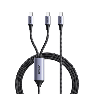 Cable USB-C a Y (USB-C & USB-C) | 1.5 Metros | Carga Rápida de hasta 100W | PD3.0 | QC4.0/3.0/2.0 | FPC | AFC | Protección Integrada| Caja de Aluminio | Nylon Trenzado | Amplia Compatibilidad | Color Negro.