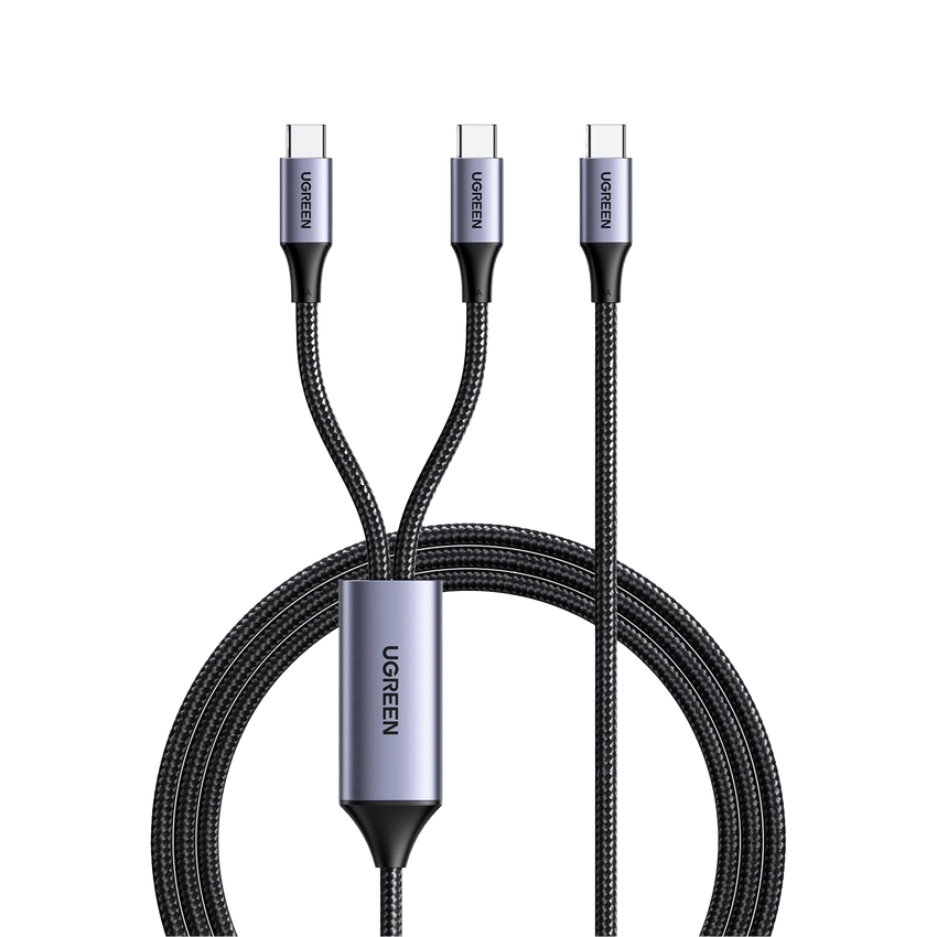 Cable USB-C a Y (USB-C & USB-C) | 1.5 Metros | Carga Rápida de hasta 100W | PD3.0 | QC4.0/3.0/2.0 | FPC | AFC | Protección Integrada| Caja de Aluminio | Nylon Trenzado | Amplia Compatibilidad | Color Negro.