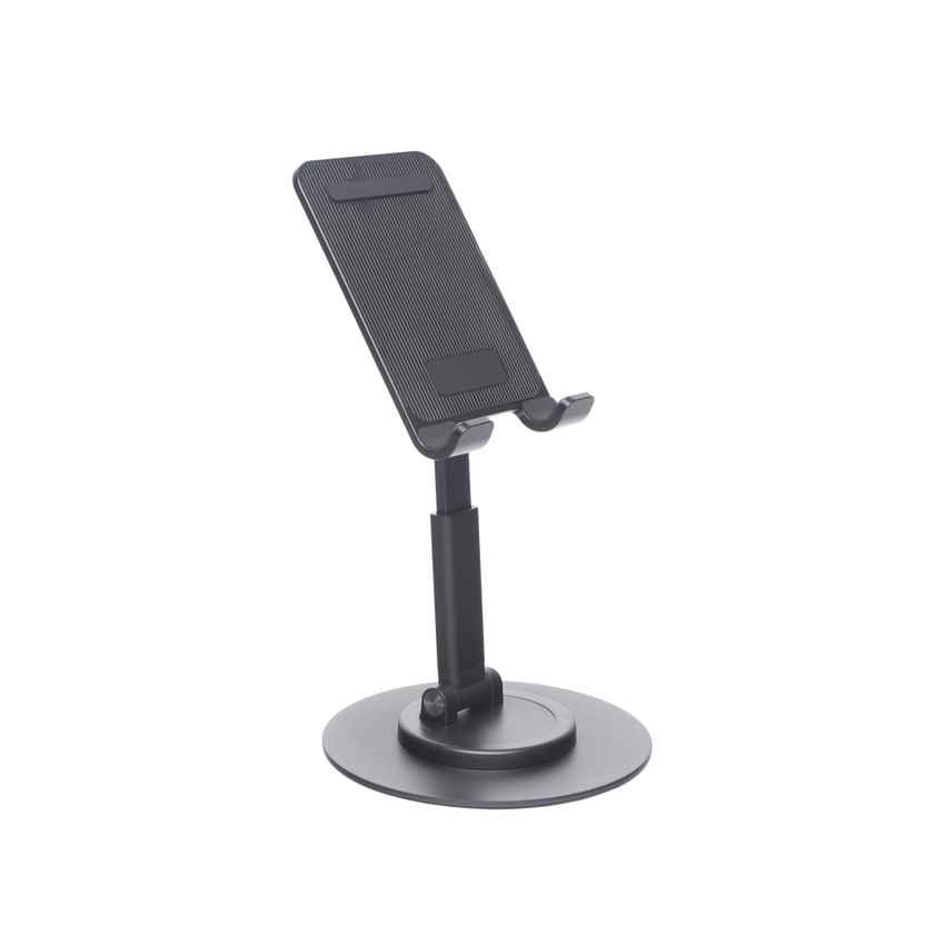 Soporte para Teléfono Celular Giratorio | 360° de Rotación | Angulo Ajustable | Altura Ajustable 17-20cm  | Antideslizante | Ejes Giratorios de Alta Precisión| Plegable | Aluminio | Color Gris