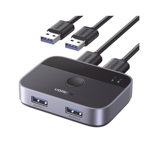 Conmutador USB para Compartir 2 Puertos USB 3.0 a 2 PC ́s | Cambio Mediante Botón | Incluye Dos Cables USB de 1.5 m | ABS | Permite que 2 Usuarios Compartan 2 Dispositivos Periféricos USB 3.0, como una impresora, un escáner, etc.