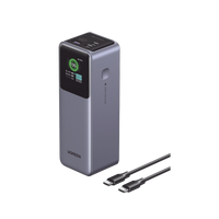 Power Bank de 25000mAh | 3 Salidas 200W Max. | USB-A + 2 USB-C | PD 3.0, QC3.0 | FCP | SCP | Pantalla Inteligente | Carcasa Ignifuga | Color Gris | Incluye Cable USB de 50cm | Carga tu Laptop de Manera Segura.
