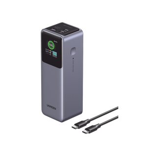 Power Bank de 25000mAh | 3 Salidas 200W Max. | USB-A + 2 USB-C | PD 3.0, QC3.0 | FCP | SCP | Pantalla Inteligente | Carcasa Ignifuga | Color Gris | Incluye Cable USB de 50cm | Carga tu Laptop de Manera Segura.