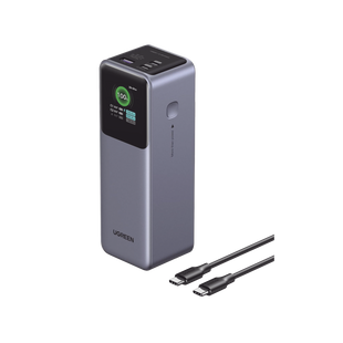 Power Bank de 12000mAh | 3 Salidas 100W Max. | USB-A + 2 USB-C | PD 3.0 | QC3.0 | FCP | SCP | Pantalla Inteligente | Carcasa Ignifuga | Color Gris | Incluye Cable USB de 50cm | Carga tu Laptop de Manera Segura.