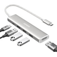 HUB USB-C (Docking Revodok) 5 en 1 | HDMI 2.0 4K@30Hz | 3 USB-A 3.0 (5Gbps) | USB-C PD Carga 100W | Chip de Última Generación | Cable de Nylon Trenzado de 25 cm | Carcasa de Aluminio | Color Blanco.