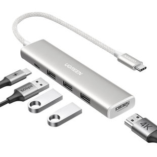 HUB USB-C (Docking Revodok) 5 en 1 | HDMI 2.0 4K@30Hz | 3 USB-A 3.0 (5Gbps) | USB-C PD Carga 100W | Chip de Última Generación | Cable de Nylon Trenzado de 25 cm | Carcasa de Aluminio | Color Blanco.