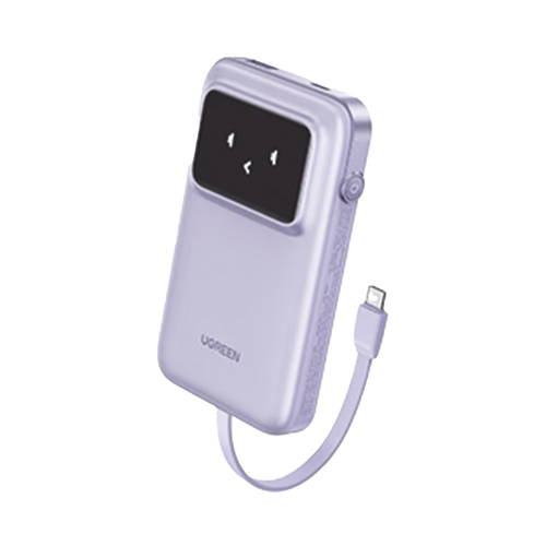 Power Bank Serie Uno |  10000mAh | 30W |  con Cable USB-C Incorporado | 2 Salidas 30W Max. | Pantalla Inteligente | Carcasa Ignifuga | Aprobado por Aerolíneas.| Color Purple.