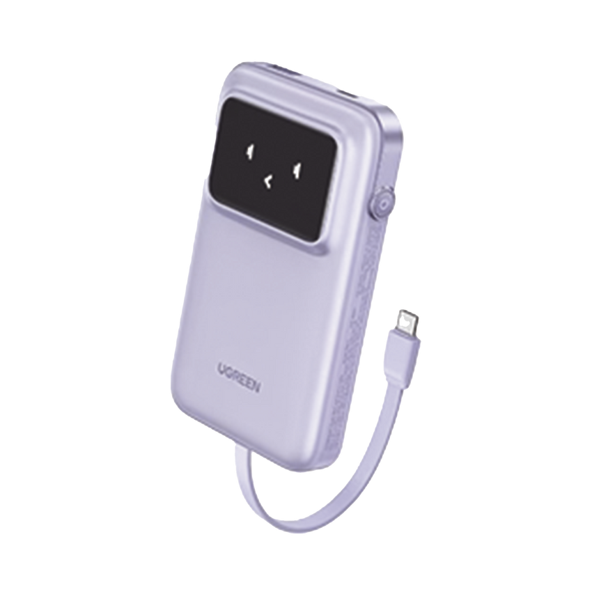 Power Bank Serie Uno |  10000mAh | 30W |  con Cable USB-C Incorporado | 2 Salidas 30W Max. | Pantalla Inteligente | Carcasa Ignifuga | Aprobado por Aerolíneas.| Color Purple.