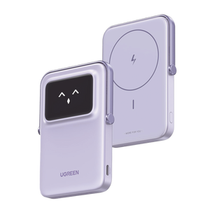 Power Bank Inalambrico | 5000mAh | 7.5W  |  Con Emojis de Estado | Carga Rápida USB-C Bidireccional  | Pantalla TFT  Inteligente | 13 niveles de Proteccion | Con Holder | Color Purple.