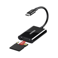 Lector de Tarjetas USB-C 3.1 | Soporta Micro-SD (TF) /SD | 5Gbps | 170 MB/s | OTG | Soporta hasta 2TB | Admite intercambio en Caliente | 2 tarjetas simultaneas | Soporta Windows/Mac OS/Linux | Color Negro.