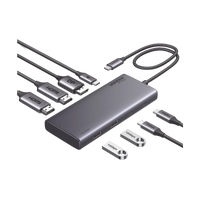 HUB USB-C (Docking Revodok 308) 8 en 1 | 2 Puertos HDMI 4K@60Hz | 1 Puerto DisplayPort 4K@60Hz 2 USB-A 10Gbps) | 2 USB-C (10Gbps) | USB-C PD Carga 100W | Chip de Ultima Generacion | Carcasa de Aluminio.