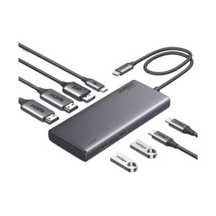 HUB USB-C (Docking Revodok 308) 8 en 1 | 2 Puertos HDMI 4K@60Hz | 1 Puerto DisplayPort 4K@60Hz 2 USB-A 10Gbps) | 2 USB-C (10Gbps) | USB-C PD Carga 100W | Chip de Ultima Generacion | Carcasa de Aluminio.