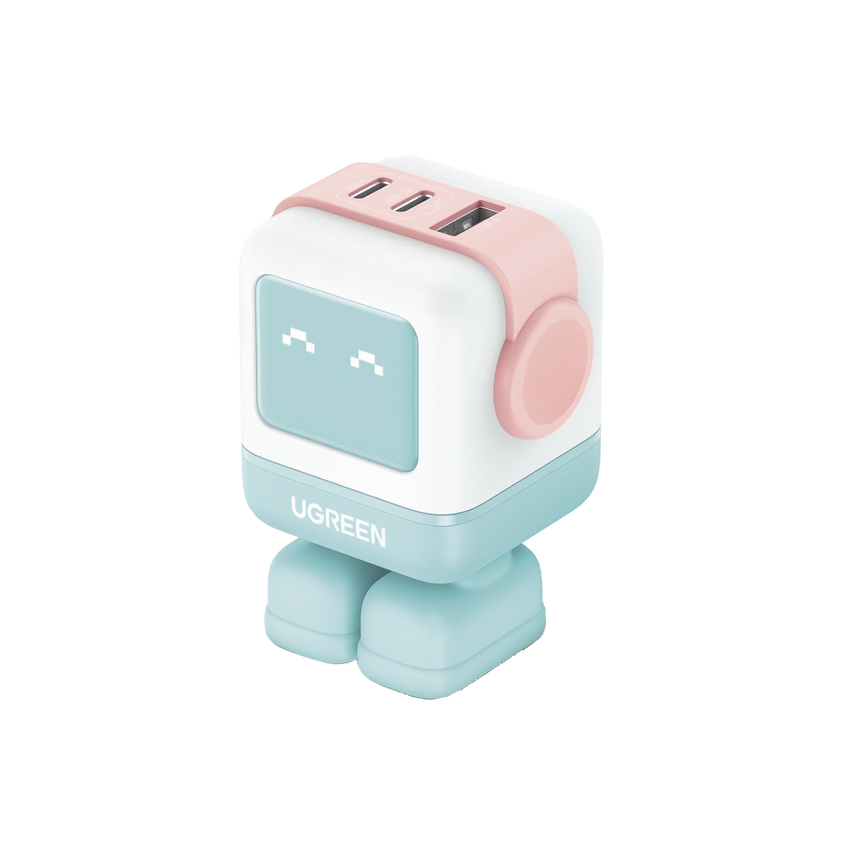 Cargador RobotGaN de 65W Serie UNO | 3 Puertos de Carga Rápida | 2 USB-C | 1 USB-A | PD 3.0 | QC 4.0 | Carga Inteligente | Tecnología GaN II | Zapato Magnético Extraíble | Carcasa Ignifuga | Pantalla LED.