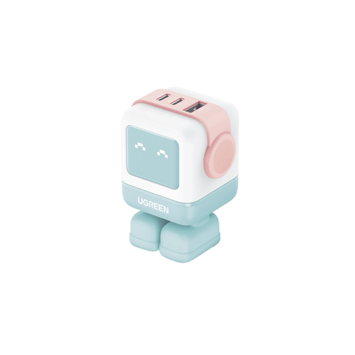 Cargador RobotGaN de 65W Serie UNO | 3 Puertos de Carga Rápida | 2 USB-C | 1 USB-A | PD 3.0 | QC 4.0 | Carga Inteligente | Tecnología GaN II | Zapato Magnético Extraíble | Carcasa Ignifuga | Pantalla LED.