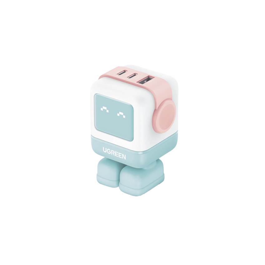 Cargador RobotGaN de 65W Serie UNO | 3 Puertos de Carga Rápida | 2 USB-C | 1 USB-A | PD 3.0 | QC 4.0 | Carga Inteligente | Tecnología GaN II | Zapato Magnético Extraíble | Carcasa Ignifuga | Pantalla LED.