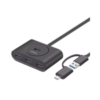 HUB USB-A/C 3.0 4 en 1 | Con Conector USB-C | 4 Puertos USB-A 3.0 (5Gbps) | Cable de 25cm | Indicador Led | Ideal para Transferencia de Datos | Entrada Micro USB para alimentar equipos de mayor consumo.