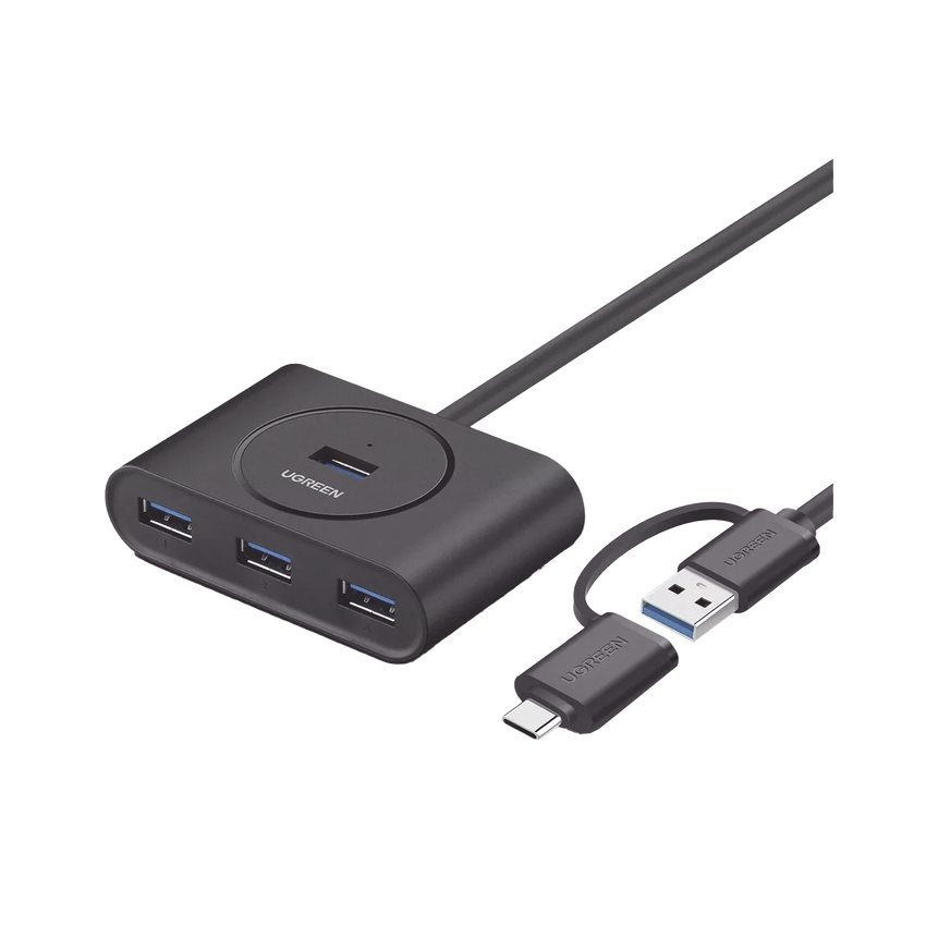 HUB USB-A/C 3.0 4 en 1 | Con Conector USB-C | 4 Puertos USB-A 3.0 (5Gbps) | Cable de 25cm | Indicador Led | Ideal para Transferencia de Datos | Entrada Micro USB para alimentar equipos de mayor consumo.