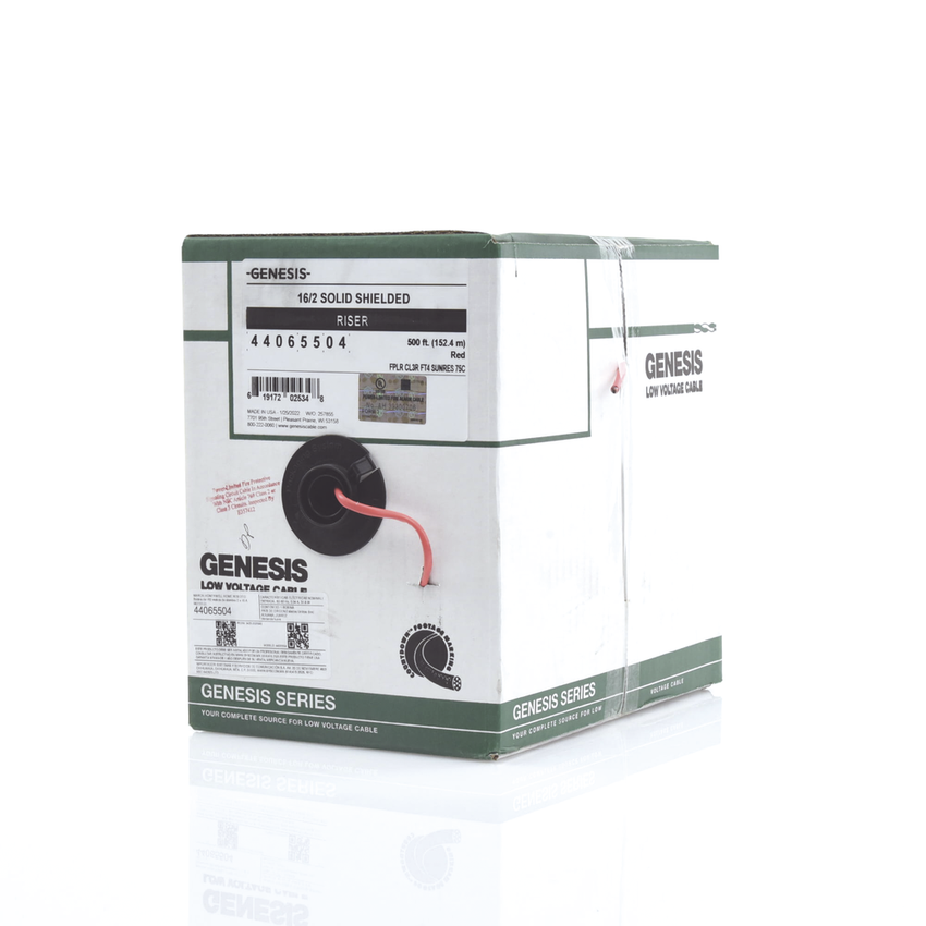 Bobina de 152 Metros (500 Pies) de Alambre / 2 x 16 AWG / Riser / Blindado / Tipo FPLR / Color Rojo / Para Aplicaciones en Sistemas de Detección de Incendio y Sistemas de Evacuación