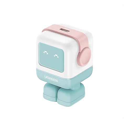 Cargador Mini GaNRobot 30W serie UNO | 1 USB-C de Carga Rápida | Tecnología GaN II | Multiprotocolo PD/QC/SCP/FCA | Carga Inteligente | Pantalla LED | Zapato Magnético Extraíble | Thermal Guard | Color Pink-Blue