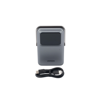 Power Bank Serie UNO Inalambrico | 10000mAh | 7.5W/20W  |  Con Emojis de Estado | Carga Rápida USB-C Bidireccional  | Pantalla TFT  Inteligente | Con Holder | Color Grey.