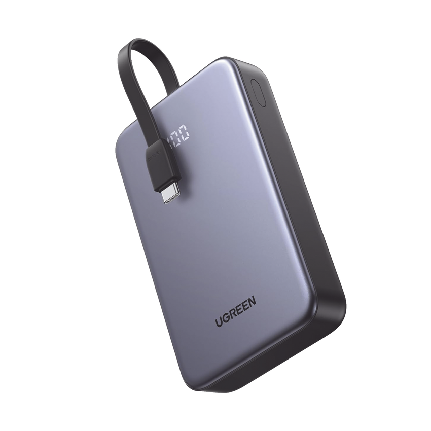 Power Bank Portatil | 20000mAh (74Wh) | 30W | Con Cable USB-C Incorporado | 2 Salidas 22,5W | Pantalla Inteligente | Multiple Proteccion | Aprobado por Aerolíneas | Color Grey.