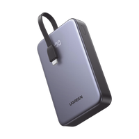Power Bank Portatil | 20000mAh (74Wh) | 30W | Con Cable USB-C Incorporado | 2 Salidas 22,5W | Pantalla Inteligente | Multiple Proteccion | Aprobado por Aerolíneas | Color Grey.