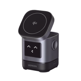 Cargador Inalámbrico Robot 2 en 1 UGREEN Qi2 / 15W Ultra Rápido para iPhone / 5W para AirPods / Pantalla Inteligente con Expresiones / Imanes N48H / Puerto USB-C 5W para Apple Watch / Compatibilidad MPP