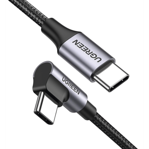 Cable USB-C a USB-C | 1 Metro (3.28 Pies) | Conector con Ángulo Recto de 90° | Carga Rápida de hasta 60W | 480 Mbps | PD3.0 | QC4.0/3.0/2.0 | FPC | AFC | Protección Integrada | Caja de Aluminio | Nylon Trenzado | Color Negro