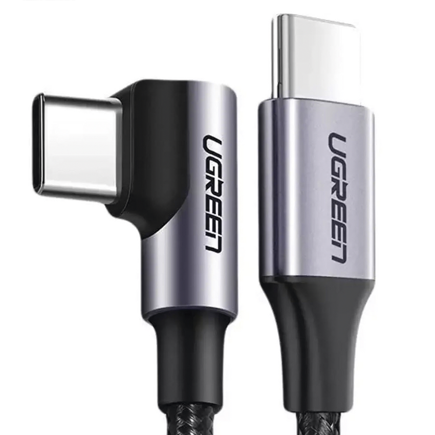 Cable USB-C a USB-C | 1 Metro (3.28 Pies) | Conector con Ángulo Recto de 90° | Carga Rápida de hasta 60W | 480 Mbps | PD3.0 | QC4.0/3.0/2.0 | FPC | AFC | Protección Integrada | Caja de Aluminio | Nylon Trenzado | Color Negro